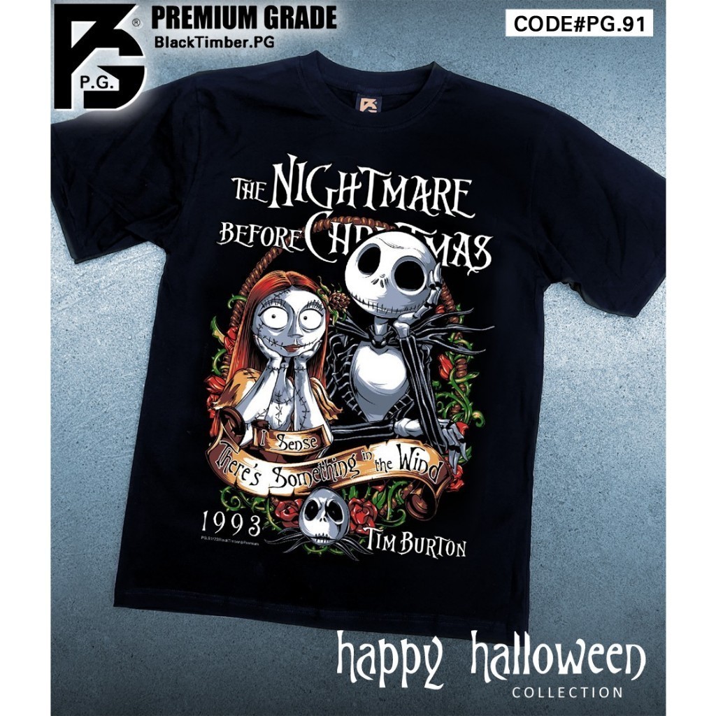T-ShirtPG 91 The Nightmare Before Christmas เสื้อยืด หนัง นักร้อง เสื้อดำ สกรีนลาย ผ้านุ่ม PG T SHIR