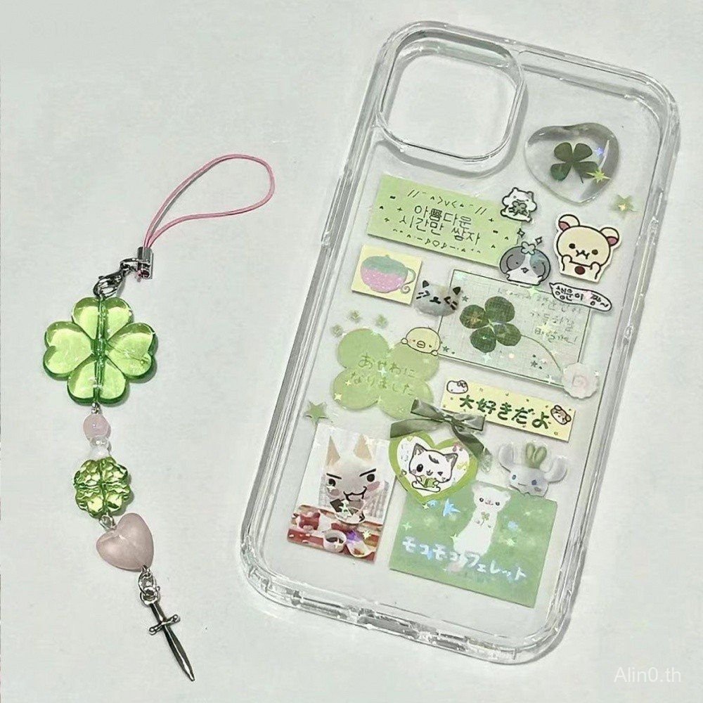 เคสโทรศัพท์สำหรับ iPhone 7 8 x XS XR xsmax 11 12 13 14 15 16 Pro Max PLUS สี่ใบโคลเวอร์สติกเกอร์เคสนิ่มหุ้มทั้งเครื่องกันกระแทกกันกระแทกเคส i1pu