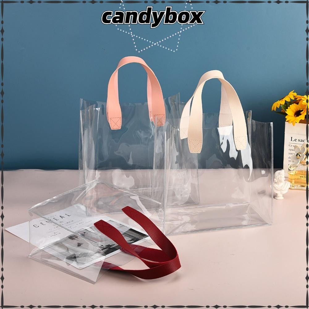 Candybox กระเป๋าช้อปปิ้งแบบใส, กระเป๋าโท้ท PVC หูหิ้ว, กระเป๋าเก็บของกันน้ําแบบใสความจุขนาดใหญ่