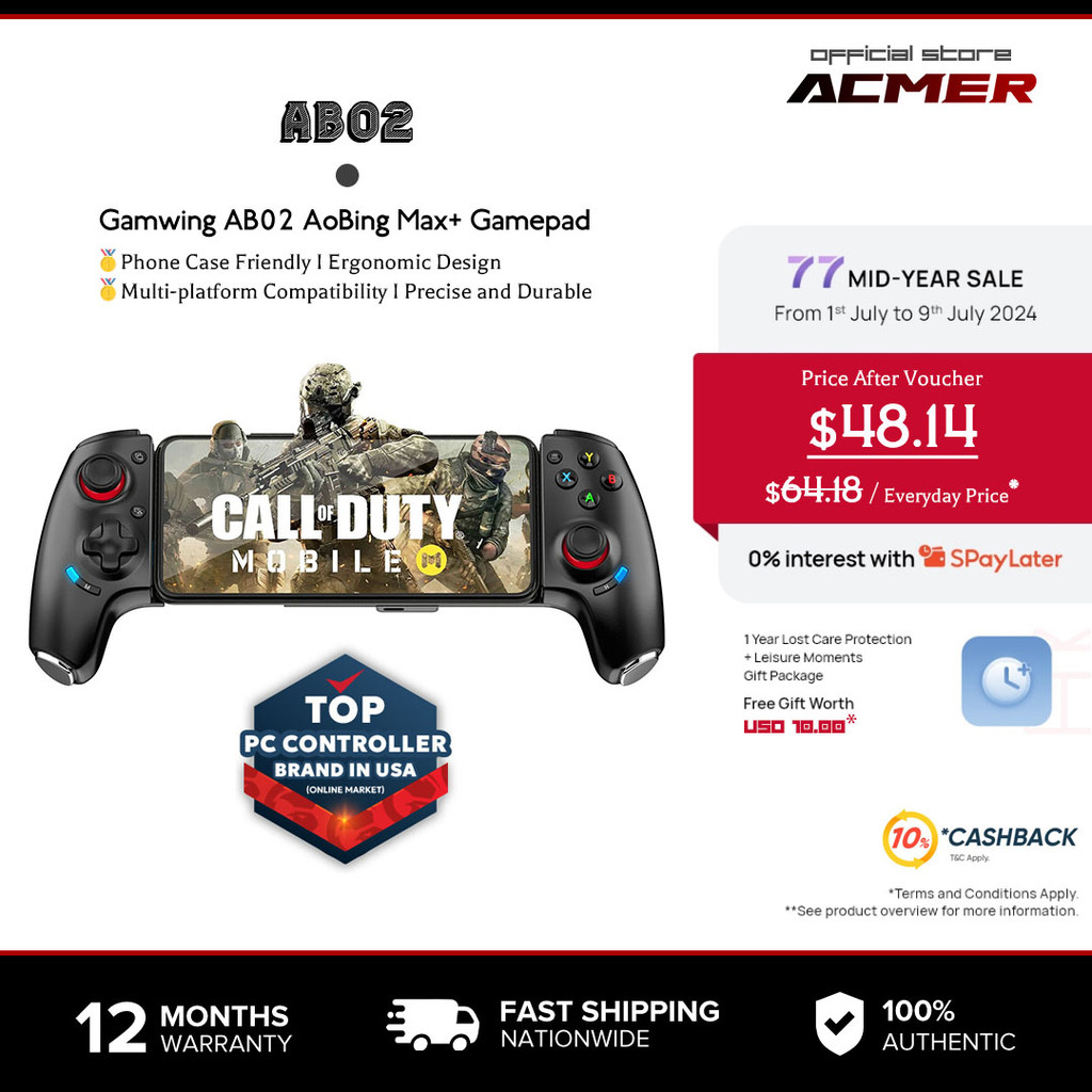 ACMER Gamwing AB02 AoBing Max+ เกมแพดคอนโทรลเลอร์เกมไร้สาย Bluetoothสำหรับ Android, iOS, PC, Switch 