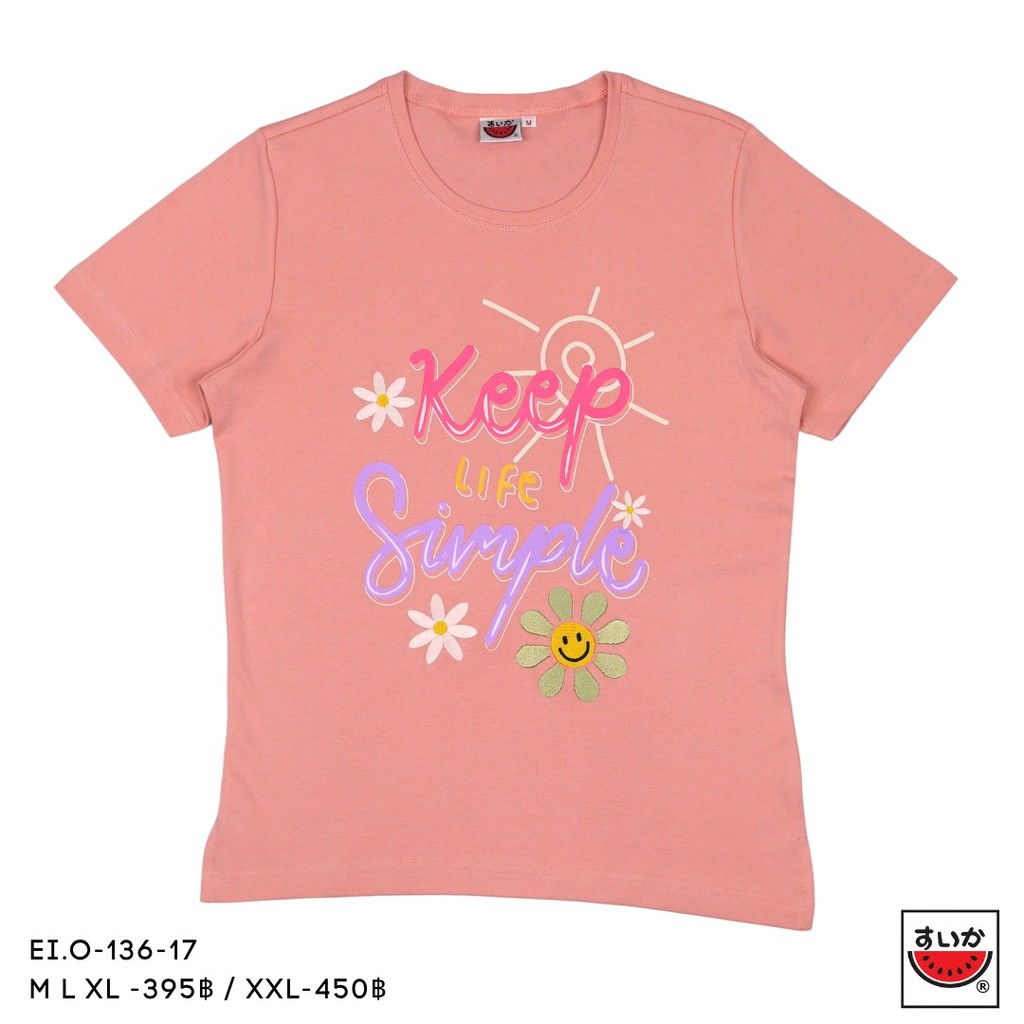 เสื้อแตงโม (SUIKA) -  เสื้อยืดคอกลมแขนสั้น ผ้าอินเตอร์ล็อก ลายKEEP LIFE ( EI.O-136 ) - รูปที่ 2