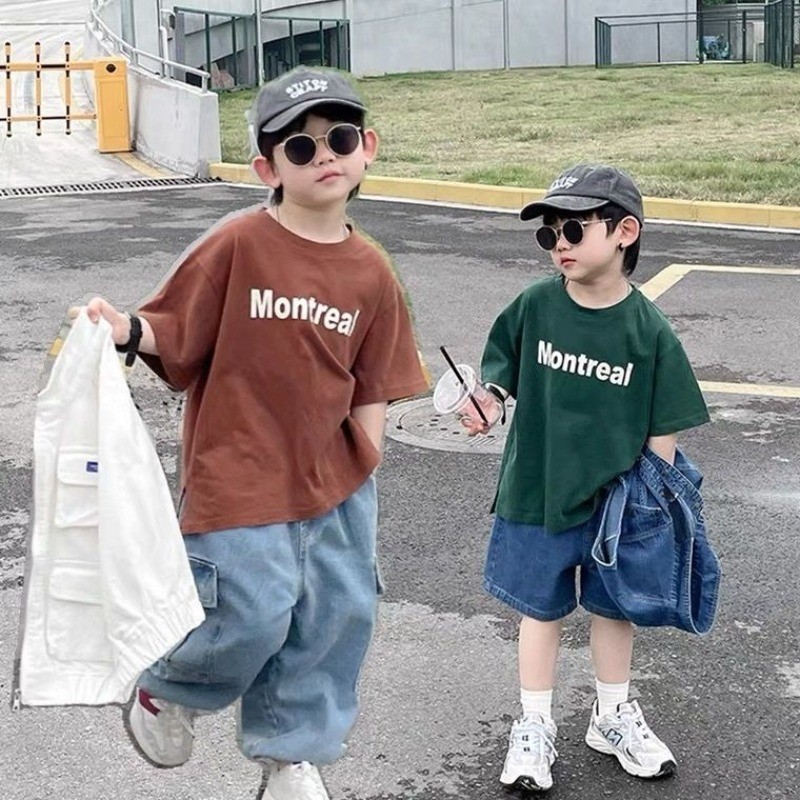 ฤดูร้อนแขนสั้น Boy Tshirt ผ้าฝ้ายแท้หลวมแฟชั่น Big Boy เสื้อผ้าเด็ก Tops