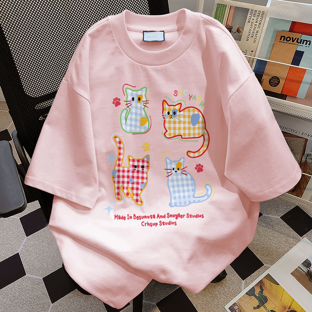 TIHIK เสื้อยืดผู้หญิง ผ้าฝ้ายแท้ พิมพ์ลาย ระบายอากาศได้ สวมใส่ง่าย I005866