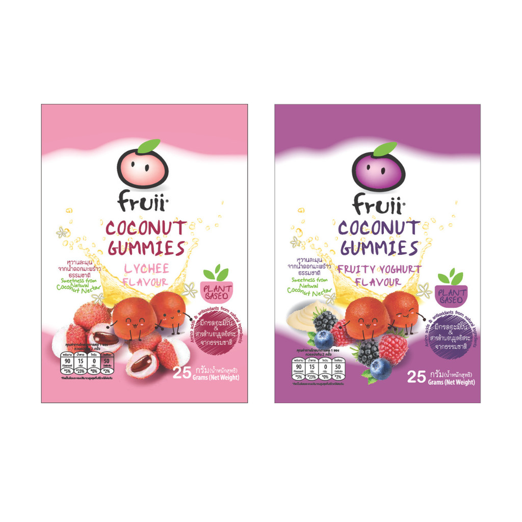 [แพ็ค 10 ชิ้น] Fruii โคโคนัท กัมมี่ รสลิ้นจี่ และ รสโยเกิร์ต 25g. Fruii Coconut Gummies Lychee & Yog