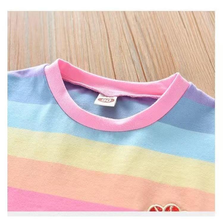 ชุดเด็กน่ารักๆ ฤดร้อน สไตล์ตะวันตก ลายสายรุ้ง เสื้อยืด+กางเกง แฟชั่นน่ารักๆ เหมาะสำหรับสาวๆ1-6 ปี 