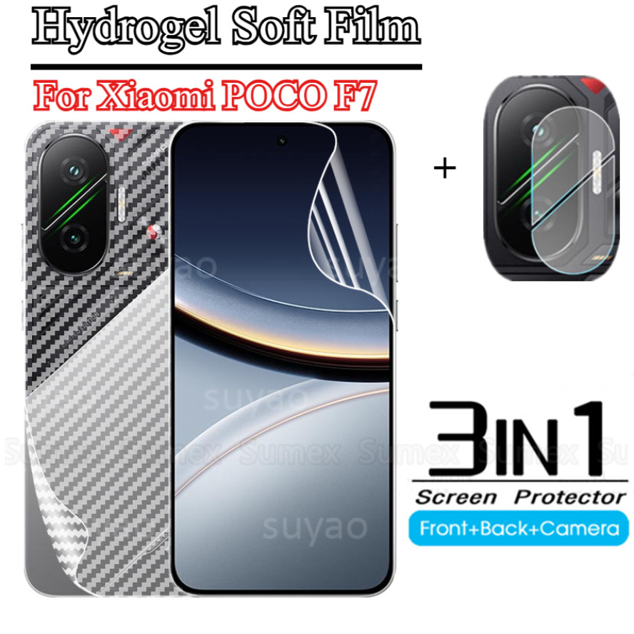 3in1 Hydrogel ฟิล์มสําหรับ Xiaomi POCO F7 5G 2025 Soft Screen Protector ฝาหลังฟิล์มกล้องป้องกันไม่แก