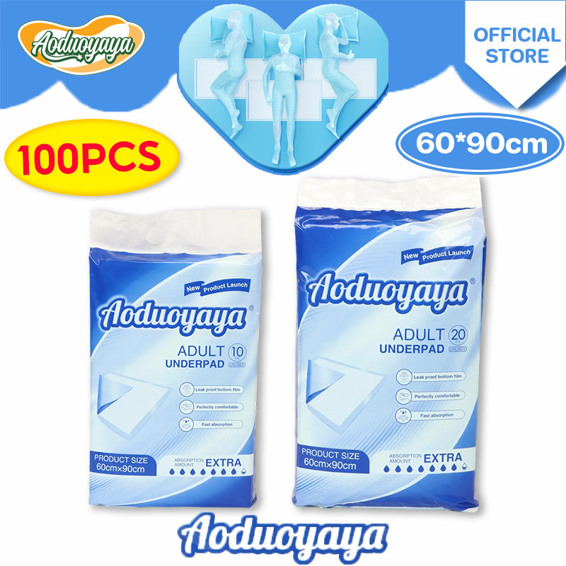 Aoduoyaya แผ่นรองซับผู้ใหญ่ 100ชิ้น ผ้ารองฉี่ ใช้แล้วทิ้ง ดูดซึมได้รวดเร็ว Bed Sheet 60x90cm