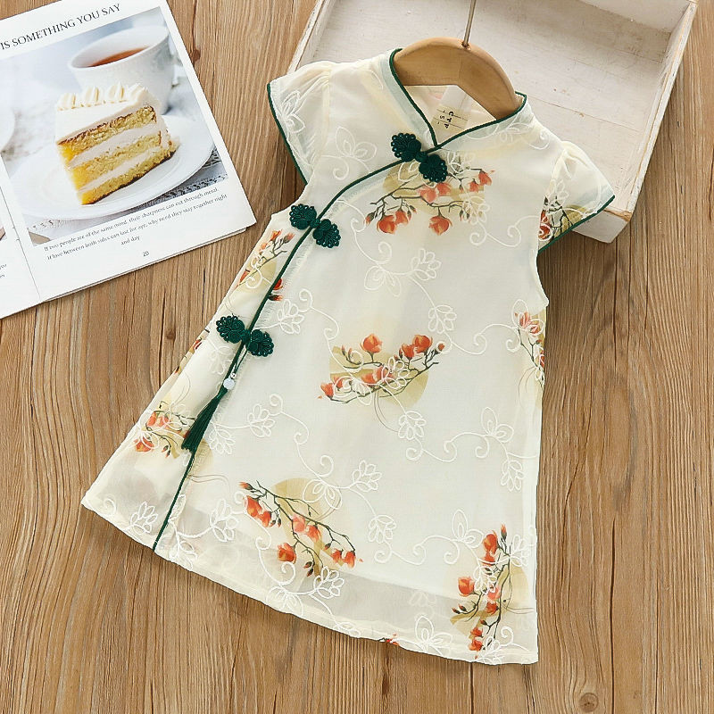 ชุดเดรสกี่เพ้า กระโปรงฮันฟู สไตล์เจ้าหญิง กับเสื้อคลุมสำหรับเด็ก - รูปที่ 4