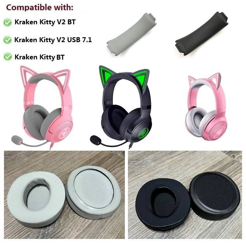 Cooling Gel แผ่นรองหูฟังสําหรับ Razer Kraken kitty BT,Kraken Kitty V2 BT,V2 USB 7.1 หูฟังเปลี่ยน earmuffs หมอนหูแถบคาดศีรษะเบาะ