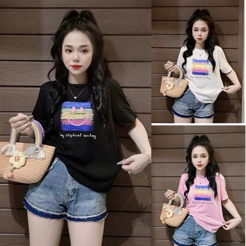 นางสาวเสื้อยืด  ทรง phom  เสื้อยืด สั้น พิมพ์ลาย คอกลม  สไตล์ลำลอง เสื้อยืด