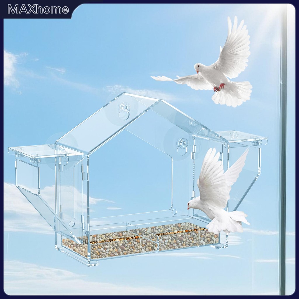 PS เครื่องป้อนนกใสใส Squirrel Proof House Shape Bird Feeder Secure for Garden SHOPTKC7255