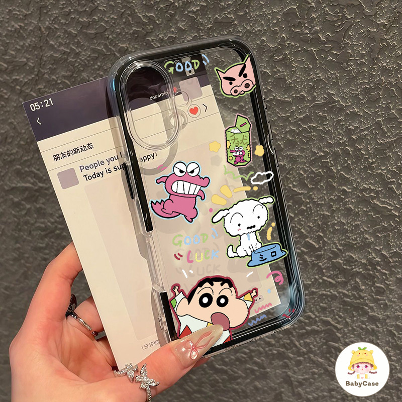 เคสไอโฟน 15 สำหรับ iPhone 16 11 13 15 12 14 Pro Max 15 14 16 Plus 16 14 15 Pro เคสซิลิโคนลายการ์ตูนเครยอนชินจัง 2 in 1