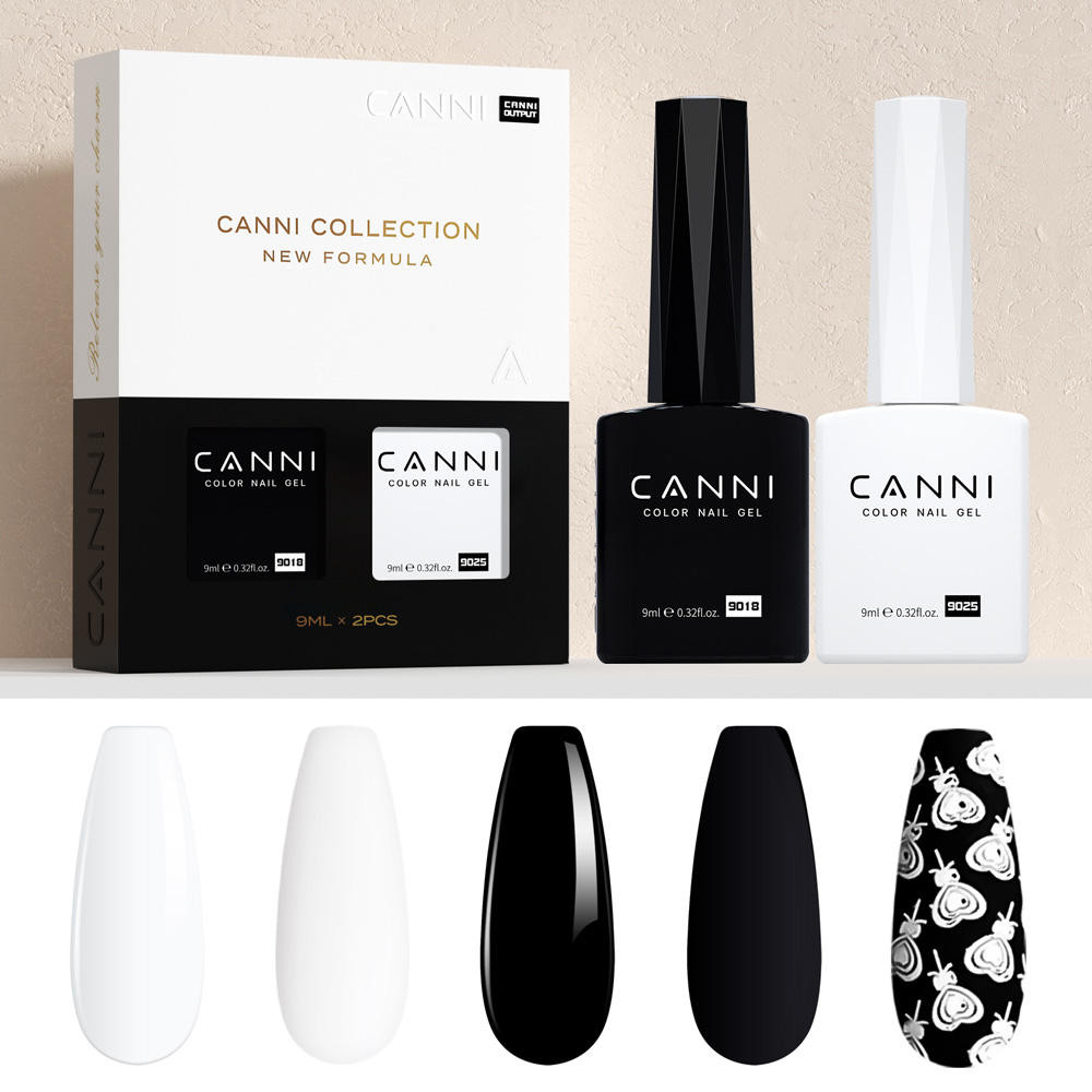 เซ็ทขาวดำ CANNI สีทาเล็บเจล Black white ยาทาเล็บเจล 9ml -wenails