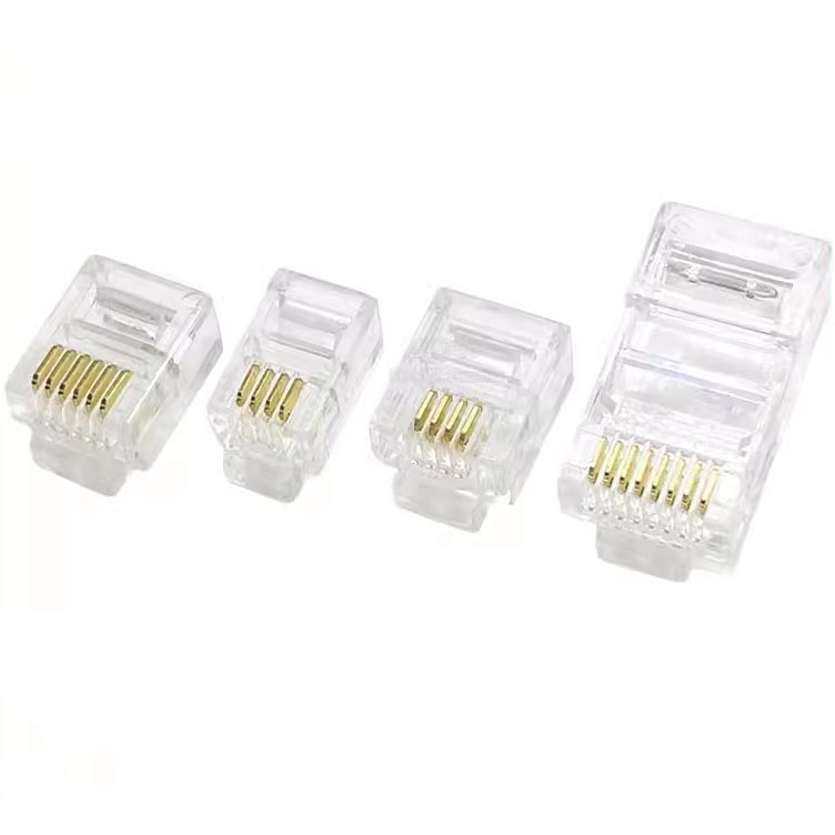 หัวคริสตัล RJ11 ปลั๊กเชื่อมต่อสายโทรศัพท์ Gold-Plated หก/สี่/แปดแกนโทรศัพท์ 6P6C 6P4C 8P8C 4P4C