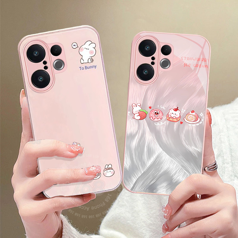 เคส Vivo X200 FE เคสน่ารักการ์ตูนกระต่ายกระต่ายกันกระแทก 2025 สไตล์ใหม่หรูหราของเหลวแก้วปกปิดขอบซิลิโคนนุ่มสําหรับเด็กผู้หญิงนักเรียนผู้หญิง