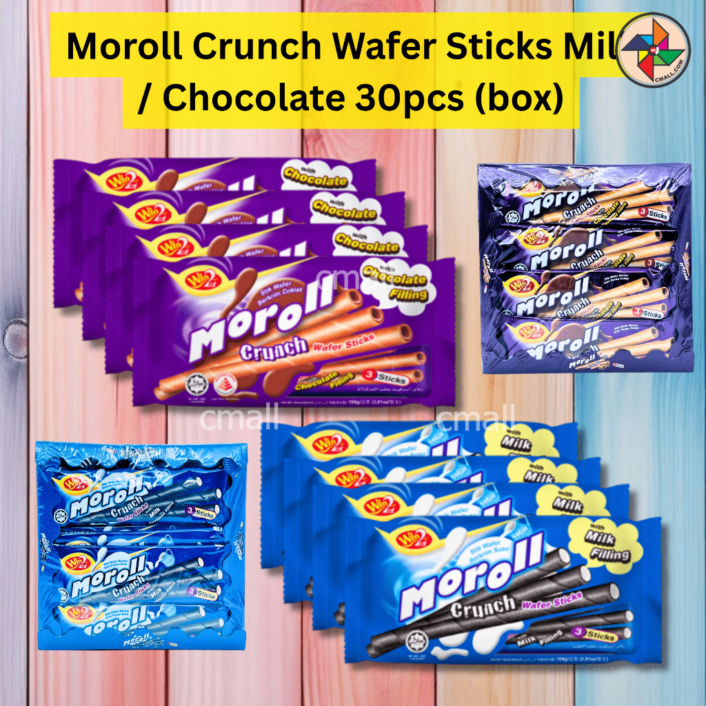 [CM] Win2 Moroll Crunch Wafer Sticks Roll Wafer Chocolate / Milk (กล่อง 30 ชิ้น) ฮาลาล