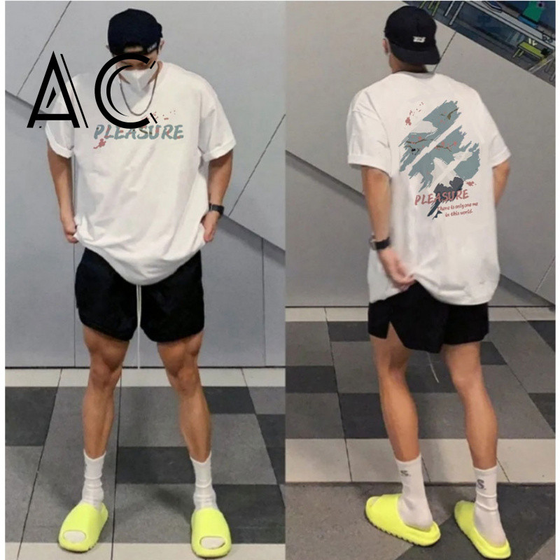 AC เสื้อยืด Tops เสื้อยืดขนาดใหญ่สําหรับผู้ชายแขนสั้นสีขาว Cool Premium Street สไตล์รอบคอผู้ใหญ่ Dis