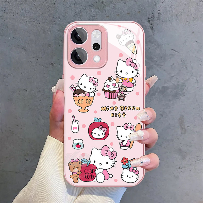 เคส OPPO Reno 14 13 15 14F 15F 13F 5G เคส OPPO Reno 14 13 15 Pro Max 5G Case เคสน่ารักการ์ตูนคิตตี้แมวหมีไอศกรีมกันกระแทกใหม่หรูหราของเหลวแก้วเคสโทรศัพท์สําหรับเด็กผู้หญิงผู้หญิงนักเรียน