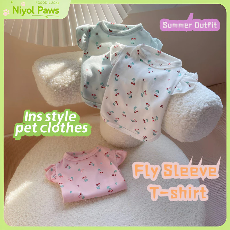 เสื้อยืดแขนบินสัตว์เลี้ยงอินเทรนด์สําหรับสุนัขแมว Shih Tzu Poodle Bichon ชุดฤดูร้อน