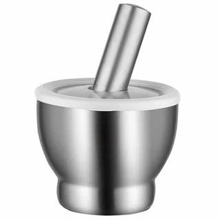 Stainless Steel Mortar Pestle 304 Detachable Grinder Pounder Powder with Cover Lid / Lesung Batu Besi Berkualiti