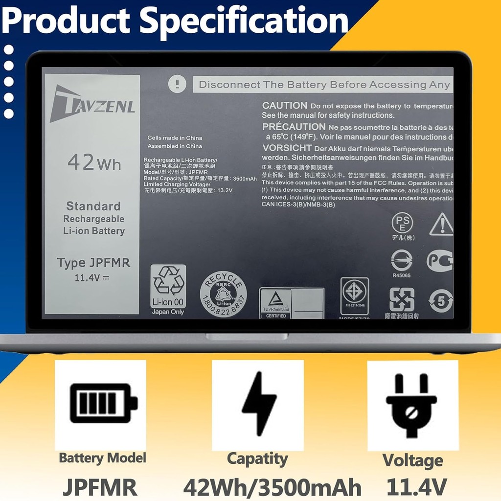 JPFMR 42Wh Chromebook 3100 แบตเตอรี่สําหรับ Dell Chromebook 3100 2-in-1 Series 07GDY 7T0D3 7MT0R 16D
