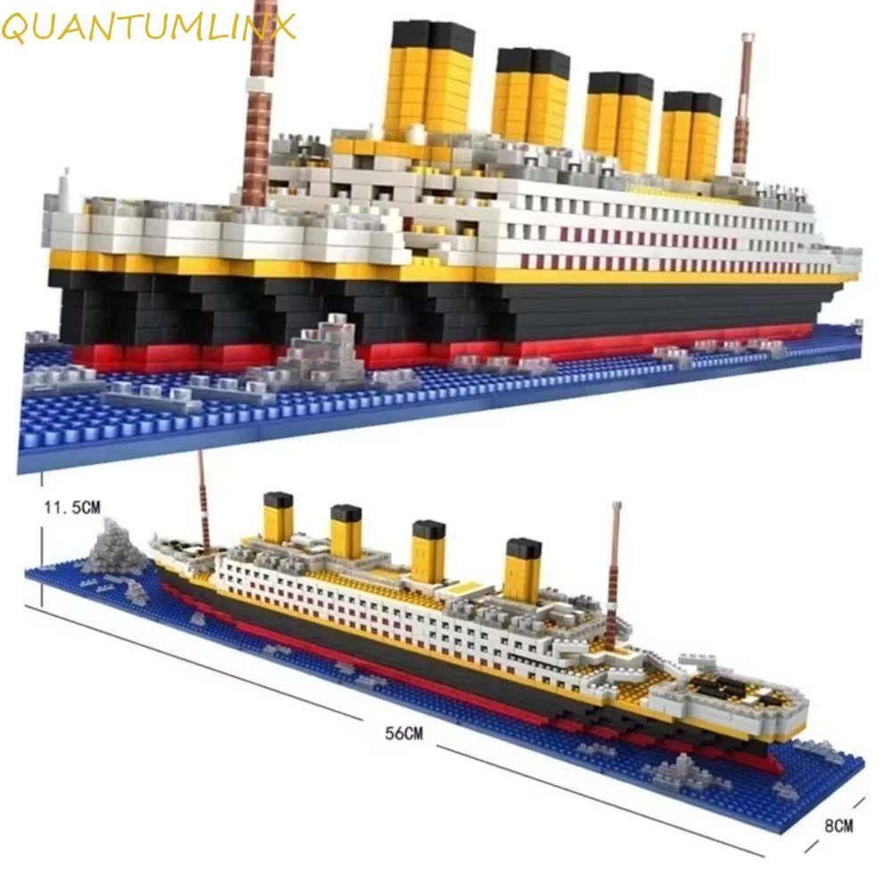 QUANTUML Titanic Building Block,ตกแต่งบ้านความยากสูงCruise Shipอิฐรุ่น,DIYรุ่นยักษ์เรือรวมโต๊ะเครื่องประดับTitanicประกอบของเล่นของขวัญวันเกิด