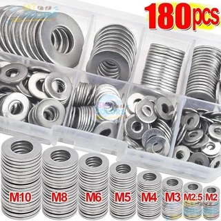 แหวนซีลป้องกันสนิม-ปะเก็นสกรูแบนแข็ง-180 ชิ้น/กล่องเครื่องซักผ้าสแตนเลส-Bolt Repairing Fastener Sky