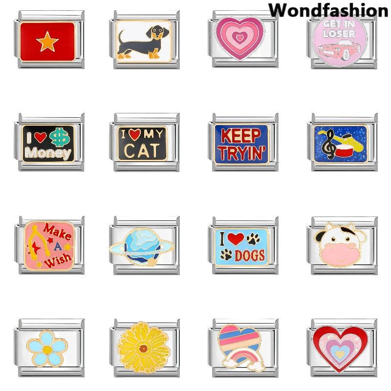 สร้อยข้อมือสแตนเลส DIY สไตล์เรโทร ออกแบบเองด้วย charm Dachshund Pentagram อิตาเลียน ขนาดพอดีมือ