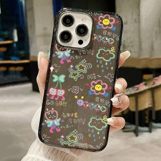 น่ารักสีสันรูปแบบการ์ตูนสําหรับiphone 16 15 14 13 12 11 Pro Max 7 8 Plus XR แฟชั่นBright Glitter Clear TPUกันกระแทกนุ่ม