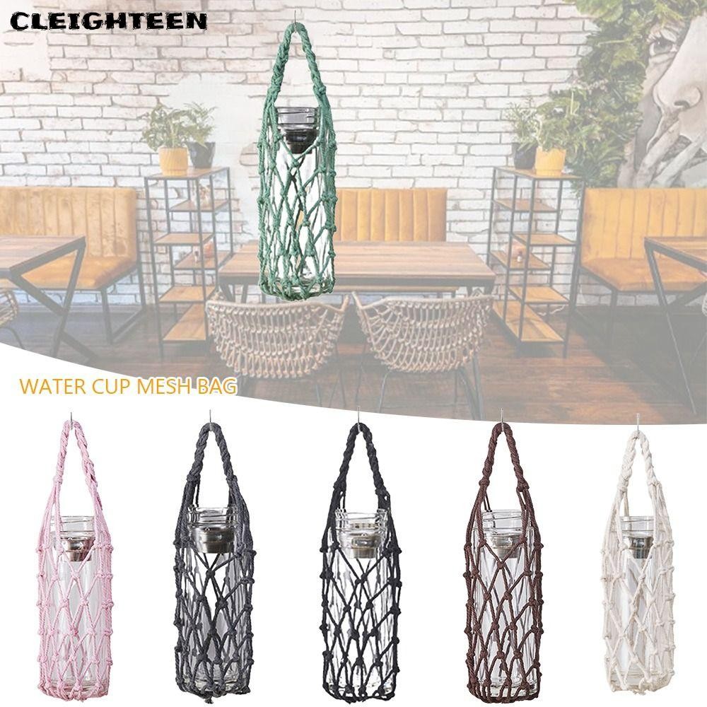 Cleighteen ถ้วยน้ําถุงตาข่าย, มือทอขวดน้ําแบบแมนนวล, แบบพกพาหลายสีสานเชือกฝ้ายถ้วยแขนสําหรับกีฬาอุปกรณ์ตั้งแคมป์