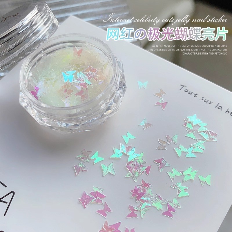 Aurora ผีเสื้อเลื่อม Glitter อุปกรณ์เล็บ Influencer ร้อนขายเลเซอร์เงินเครื่องประดับขนาดเล็ก diy อุปกรณ์ตกแต่งเล็บ