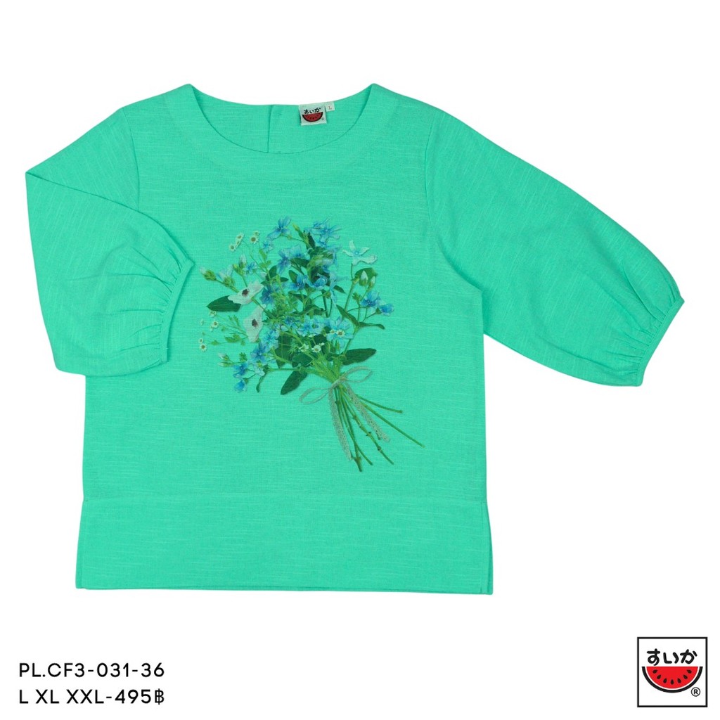 เสื้อแตงโม (SUIKA) - เสื้อผ้าสลาฟ คอปาดกระดุมหลัง 3 เม็ด แขนสามส่วนปลายแขนจั๊ม (PL.CF3-031 036 185 049 156 157 158 072) — صورة 4