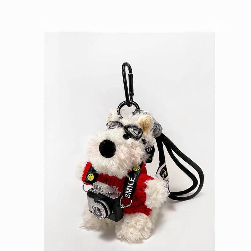 Flash Camera West Highland Cartoon Puppy Plush Pendant Bag Ornaments Doll Keychain u4xw