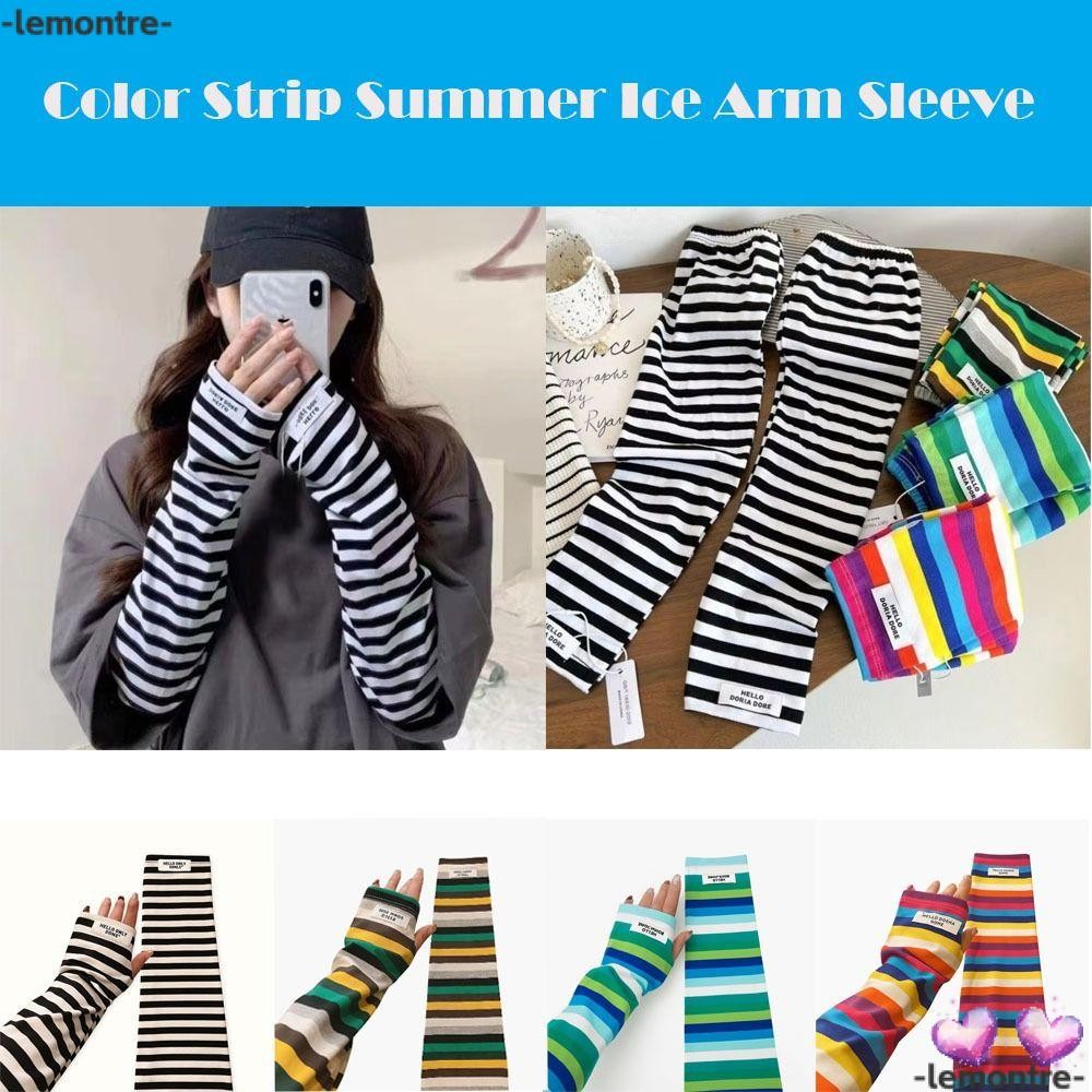 LEMONTRE ปลอกแขนน้ําแข็ง กันแดด ป้องกันรังสียูวี ลาย_STRIP_ สไตล์ Y2K Harajuku สำหรับผู้หญิง