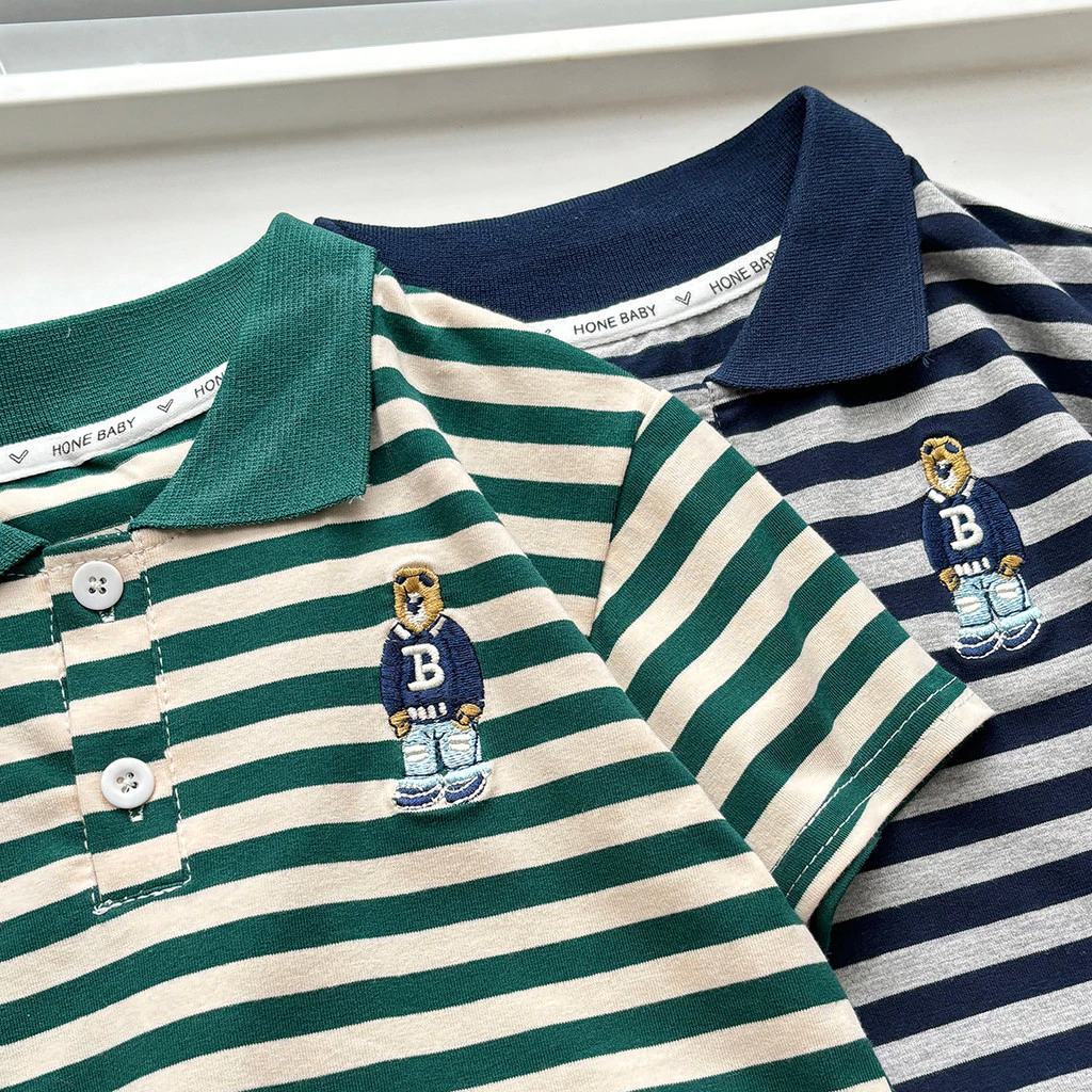 เสื้อโปโล เสื้อยืดลายทาง สำหรับเด็กชาย ปักลายหมี  สีเขียว สีน้ำเงิน เนื้ิอผ้านิ่ม ระบายอากาศได้ดี พร้อมส่ง thumbnail 10