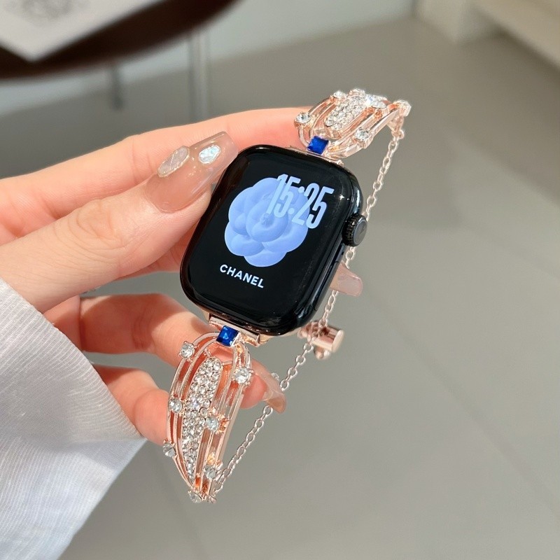 รูปใบเพชรสําหรับ iWatch Ultra 2 S10 Series 9 S8 S7 S6 S5 S4 SE S2 S1 แฟชั่นสาว WatchBand iWatch สําห