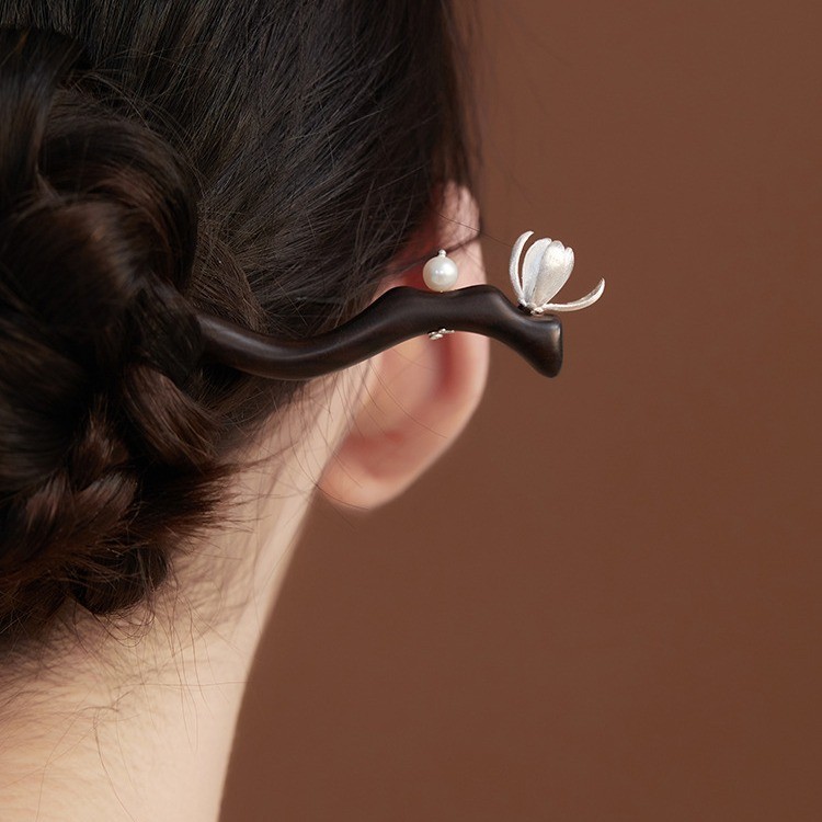 สไตรป์ไม้ ebony magnolia แบบไทยโบราณและสไตล์จีน เครื่องประดับผมหรูหรา พร้อมเป็นของขวัญ