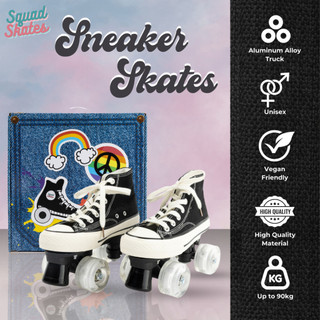 Squad Skates Canvas Chucks Roller Skates | Unisex Quad Skates for Men & Women EU36 to EU45 in Black