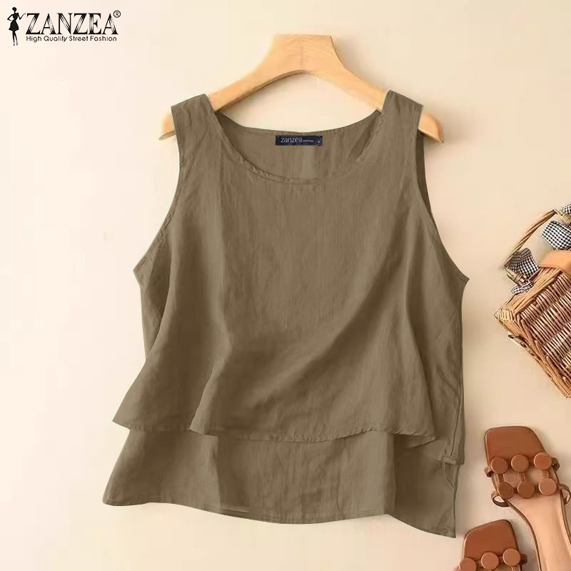 เสื้อแขนกุดสไตล์เกาหลีสำหรับผู้หญิง แบบหลวมๆ สีพื้น ใส่สบายในฤดูร้อน - รูปที่ 3