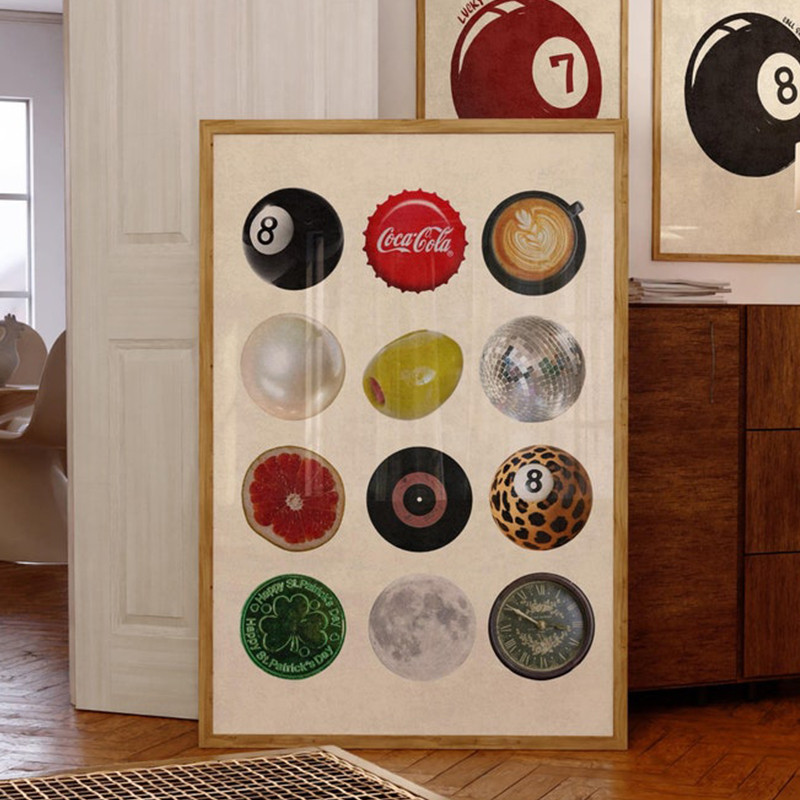 โปสเตอร์พิมพ์วินเทจอินเทรนด์ Wall Art ภาพวาดผ้าใบ Retro อินเทรนด์ 8 Ball หอพักตกแต่งห้องนั่งเล่นที่ทันสมัยภาพ
