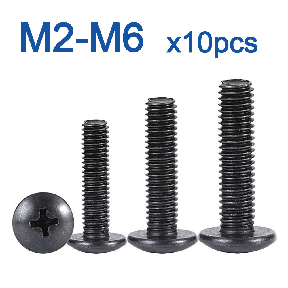 10Pcs/lot M2 M2.5 M3 M3.5 M4 M5 M6 TM Screws Phillips Truss Mushroom Head Screw Black Plated Carbon 