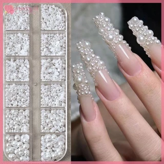 RENBG 12 ตารางผสมด้านล่างแบนมุกครึ่งรอบ Rhinestones 3D ตกแต่งเล็บเครื่องประดับเล็บ Charm เล็บ Art TH