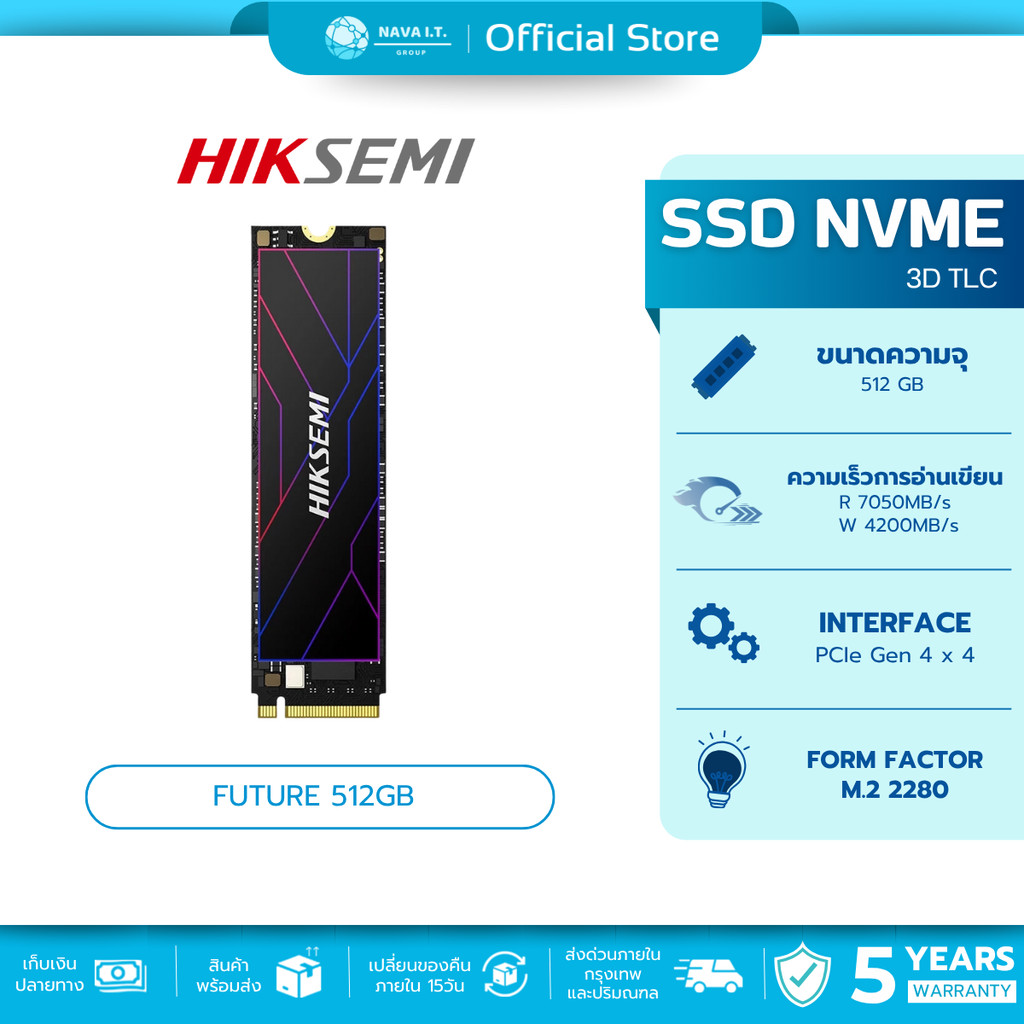 (มีส่งด่วน) HIKSEMI FUTURE SERIES SSD 512GB PCIE GEN4 X4 NVME R 7050MB/S W 4200MB/S (5Y OR 900TBW)