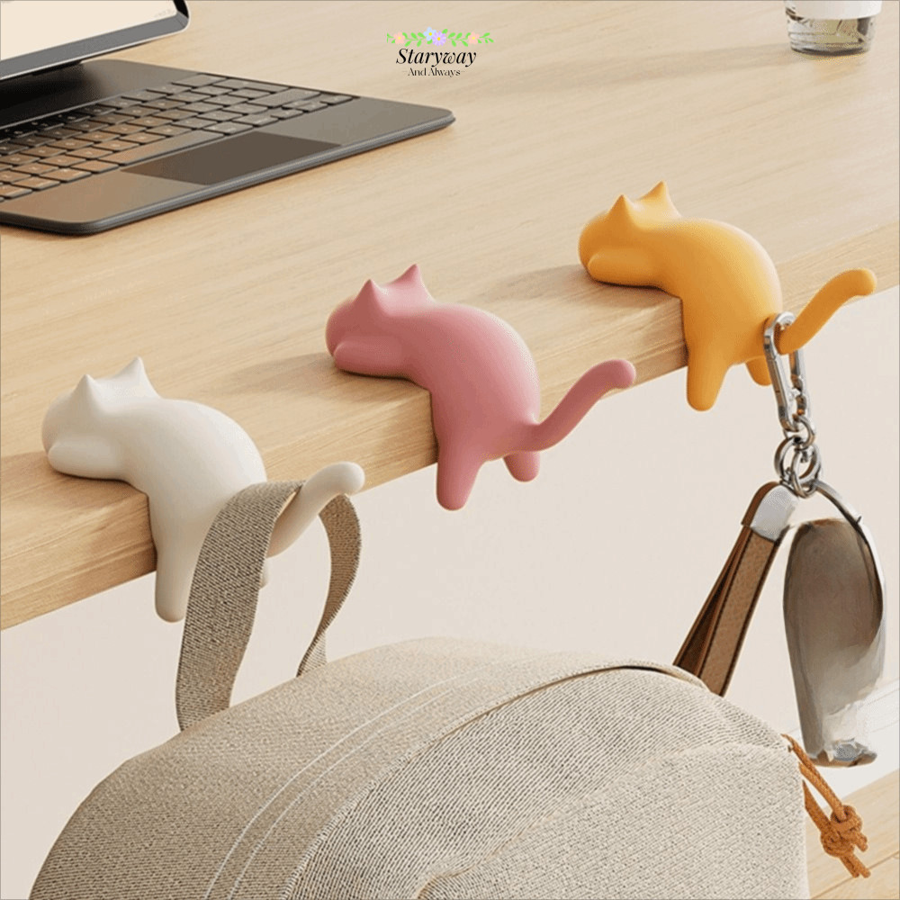 ตะขอแขวนกระเป๋านักเรียนแมว สตาร์ไซเวย์, ตะขอแขวนกระเป๋าแบบพกพาแบบไม่มีหมัด, ตะขอด้านข้างโต๊ะตกแต่งมัลติฟังก์ชั่นไร้รอยต่อ