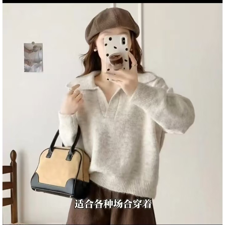 เสื้อกันหนาวสำหรับผู้หญิง สไตล์ฝรั่งเศสนุ่มนวล แบรนด์พรีเมียม ฤดูใบไม้ร่วงและฤดูหนาว ทรงหลวมสวมสบาย เข็มขนาดใหญ่ - รูปที่ 3