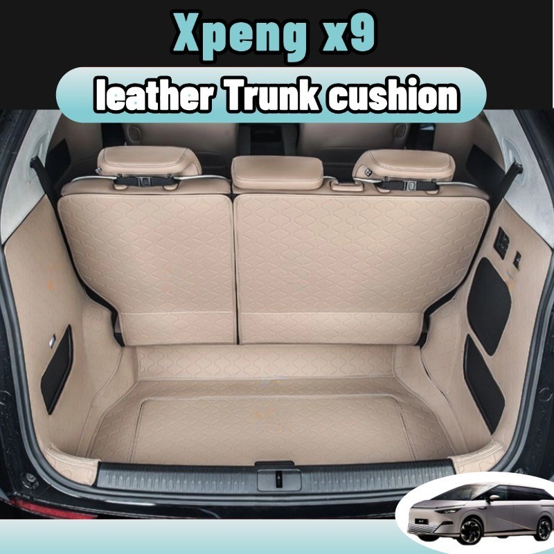 สําหรับ Xpeng x9 พรมหนังไฮโซเข้ารูป6D7D ถาดหลังรถ แผ่นรองกระโปรงหลังรถ ของแต่ง กุญแจของแต่ง boot tra