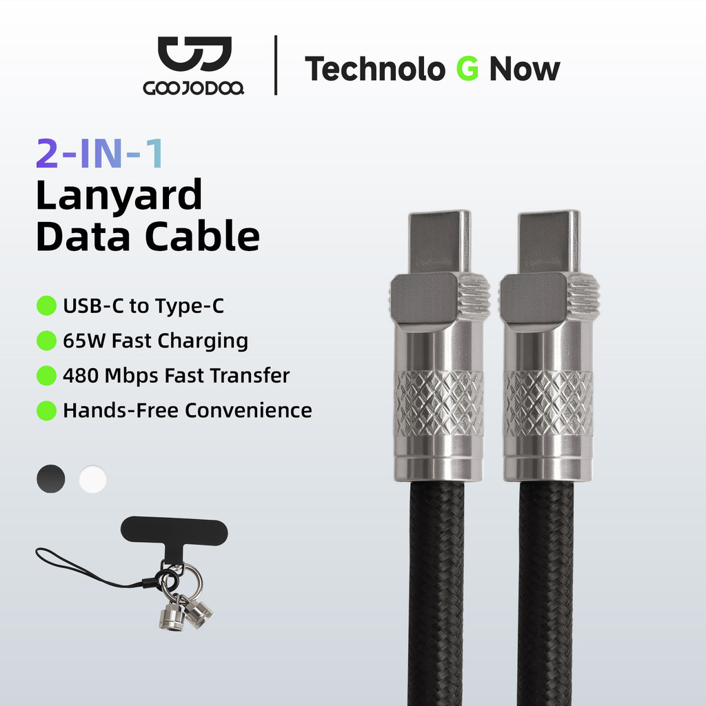 GOOJODOQ USB-C 2-in-1 Lanyard Fast Charging Cable 65W Fast Charging High-speed Transmission Universal Mobile Phone patch