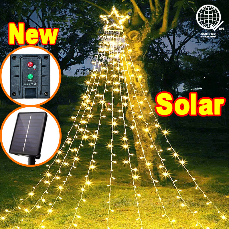 Ligyetor ไฟ LED ดาวห้าแฉกน้ําตกไฟคริสต์มาสแขวนต้นไม้สวนกลางแจ้งไฟ LED