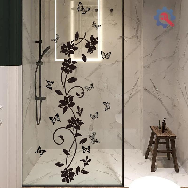 [GEX] ck Floral Iris Vine Mirror Glass Sticker Home Bathroom Decorative Self-กาวสติ๊กเกอร์ติดผนัง [T