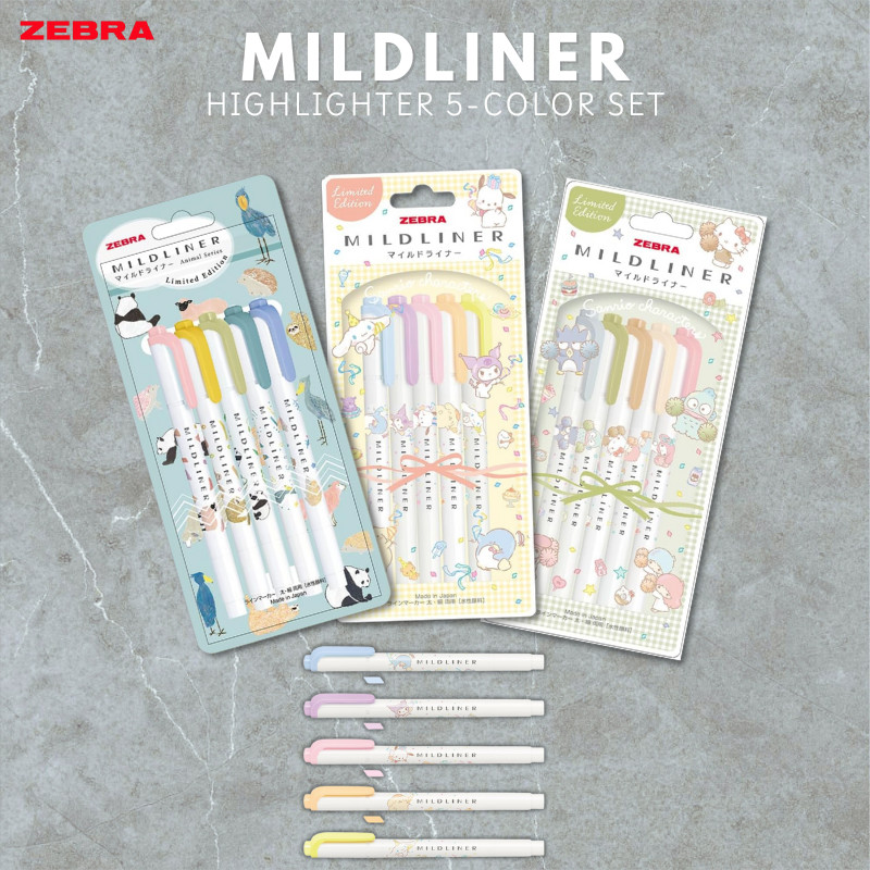 ชุดปากกาไฮไลท์ Zebra Mildliner 5 สี คละแบบ เครื่องเขียนสำหรับสมุดบันทึก/ไดอารี่จากญี่ปุ่น